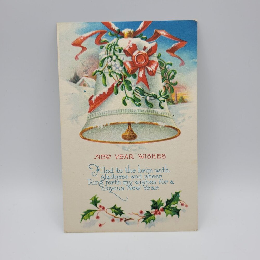 Vintage New Year Wishes Postcard 1930 With‎ U.S. Postmark & Stamp